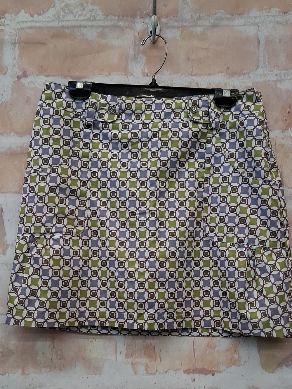 Izod Geometric Mini Skort in Olive & Purple